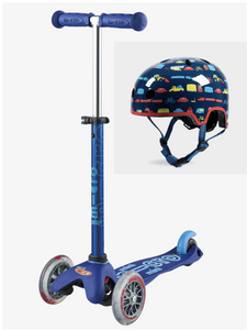 Micro Scooter 3 in 1 Push Along Scooter | Blue &  Deluxe Vehicle Helmet | Small