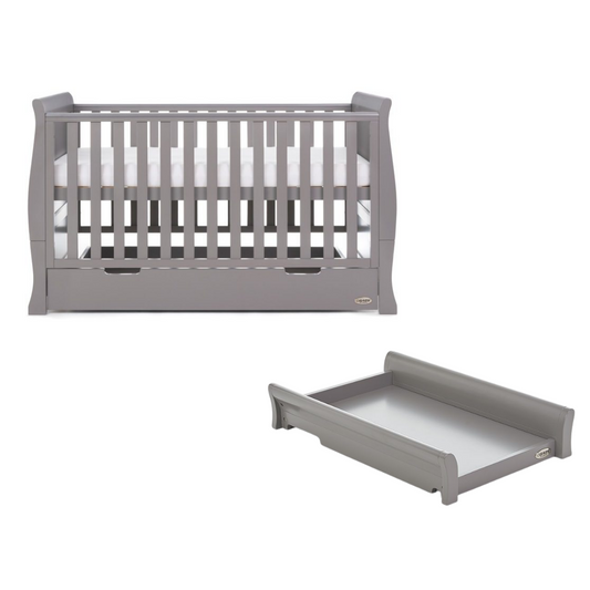 Obaby Stamford Classic Cot Bed & Cot Top Changer -Taupe Grey