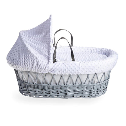 Cuddles Collection Grey Wicker Moses Basket | White Dimple