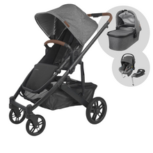 Load image into Gallery viewer, UPPAbaby Cruz Pushchair &amp; i-Size Mesa Travel System - Greyson (Charcoal Melange/Carbon/Saddle Leather)
