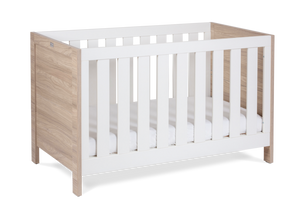 Silver Cross Finchley Oak Cot Bed angled on white background