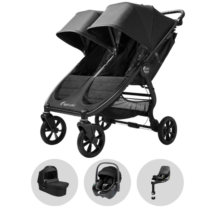 Baby Jogger City Mini GT2 Double Pushchair, Carrycot & Maxi-Cosi Pebble 360 Travel System - Opulent Black