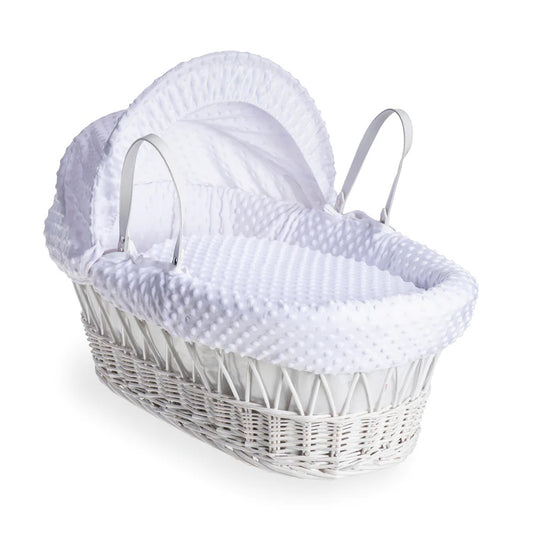 Cuddles Collection White Wicker Moses Basket | White Dimple
