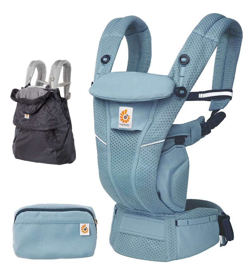 Ergobaby Omni Breeze Baby Carrier Slate Blue All Weather Cover
