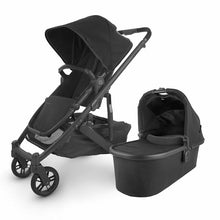 Load image into Gallery viewer, UPPAbaby Cruz Pushchair &amp; Carrycot With Maxi Cosi Cabriofix i-Size | Jake (Black/Carbon/Black Leather)
