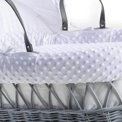 Cuddles Collection Grey Wicker Moses Basket | White Dimple