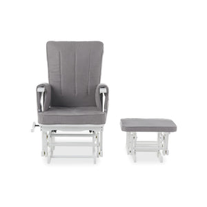 Obaby Deluxe Reclining Glider Chair And Stool - White and Grey