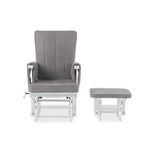 Load image into Gallery viewer, Obaby Deluxe Reclining Glider Chair And Stool - White and Grey
