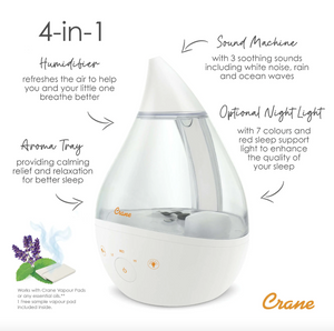 Crane Drop 2.0 4-in-1 Humidifier with Sound Machine