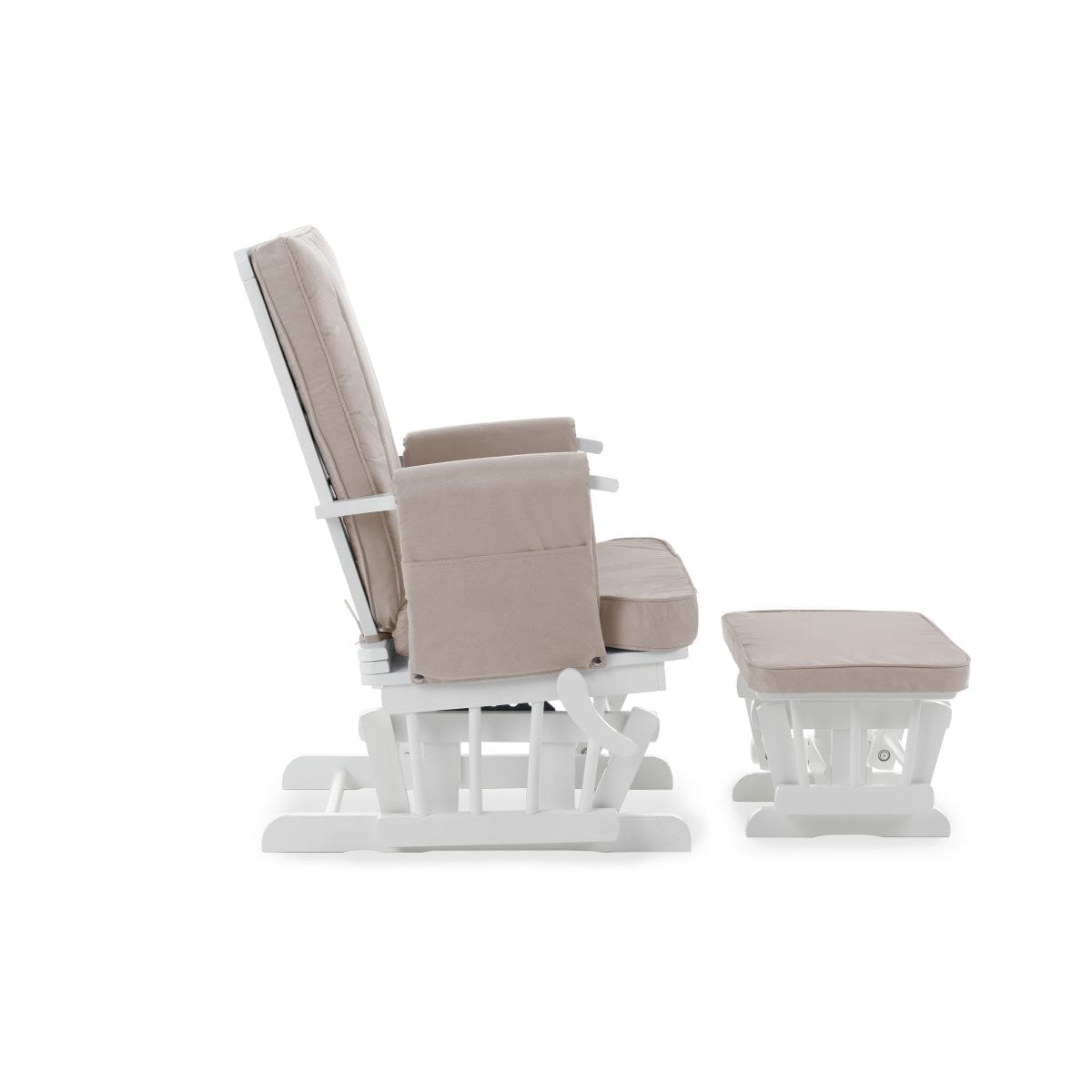 Obaby Deluxe Reclining Glider Chair And Stool - White and Sand