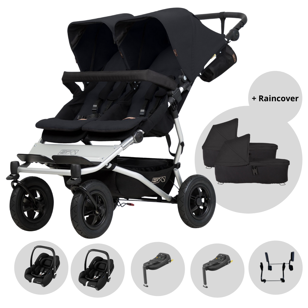 Mountain Buggy Duet Twin Black Bundle with Maxi Cosi Cabriofix i Size