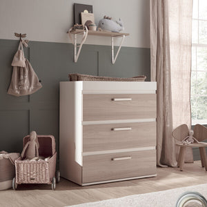 Silver Cross Finchley Oak Dresser / Changer Angled in Lifestyle Shot