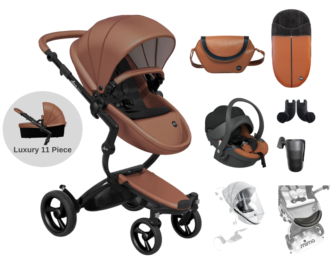 Mima Xari 11 Piece 4G Complete Travel System Camel on Black