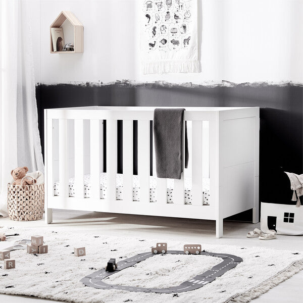 Silver Cross Finchley White Cot Bed White Angled Lifestyle Image