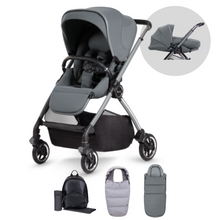 Load image into Gallery viewer, Silver Cross Dune Pushchair, Newborn Pod &amp; Fashion Pack - Glacier Grey
