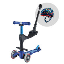 Load image into Gallery viewer, Micro Scooter 3 in 1 Push Along Scooter | Blue &amp;  Deluxe Vehicle Helmet | Small
