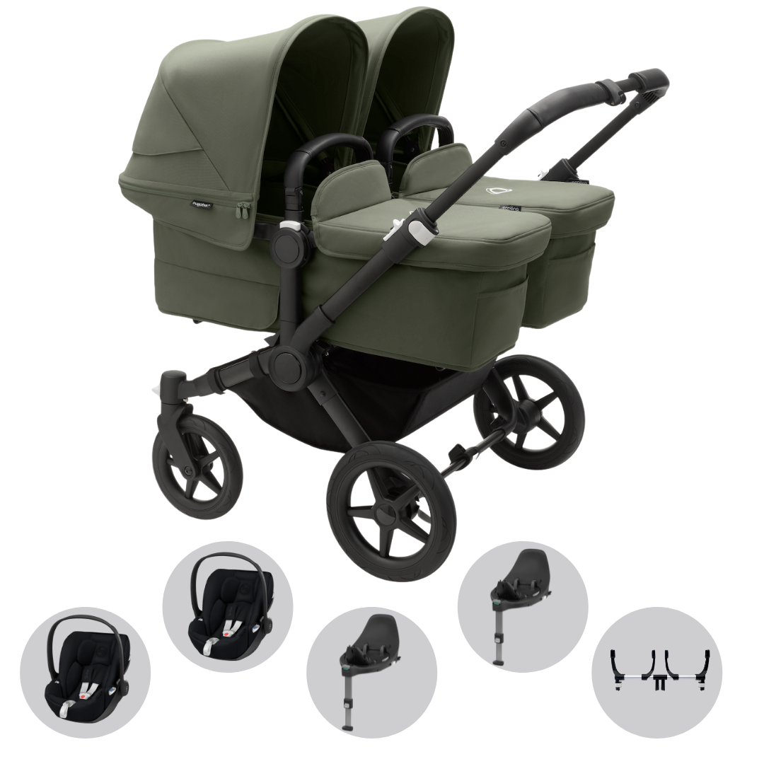Bugaboo Donkey 5 Twin Pushchair Cybex Cloud T Travel System Black Forest Green