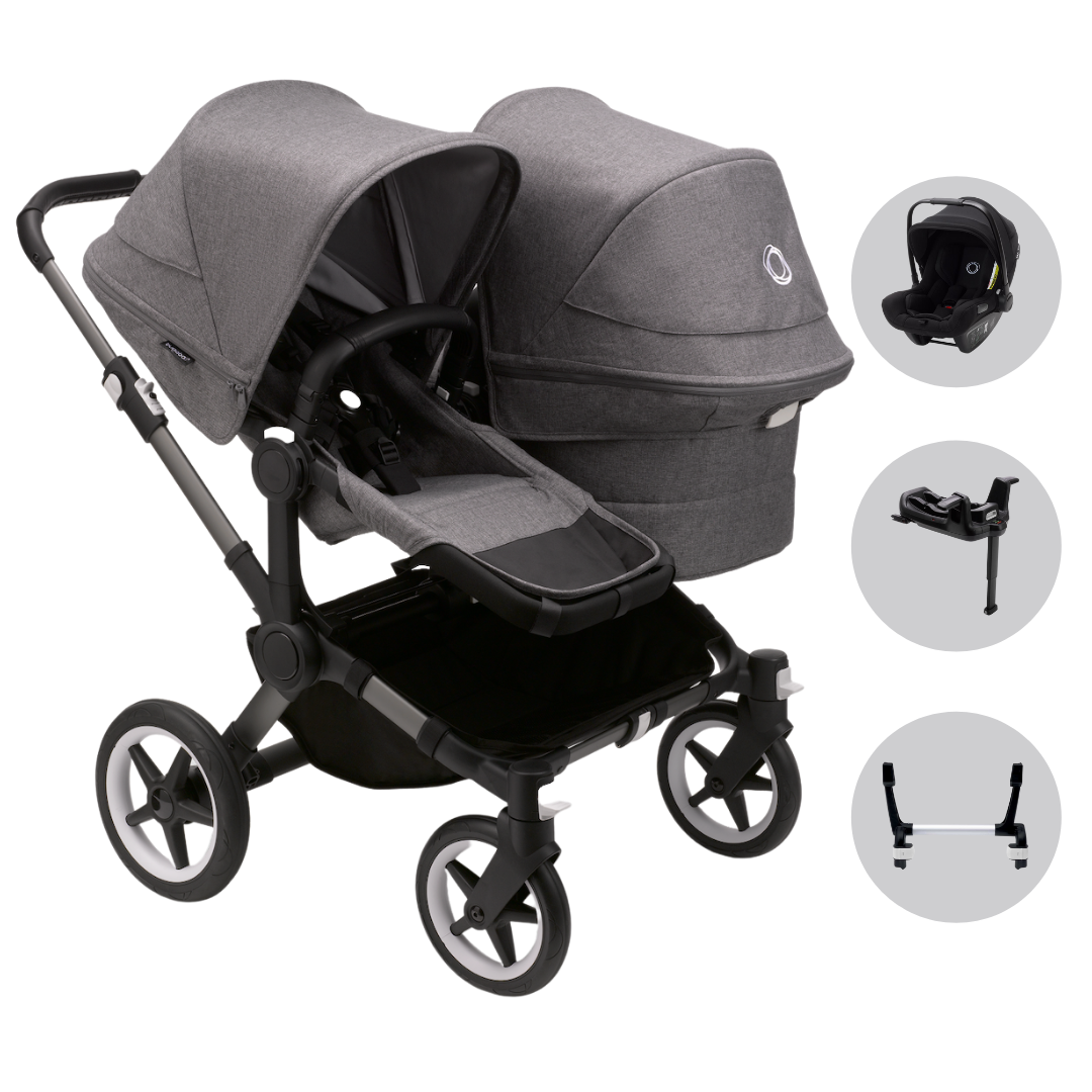 Bugaboo Donkey 5 Duo Pushchair Turtle Air 360 Travel System Travel System Graphite Grey Melange
