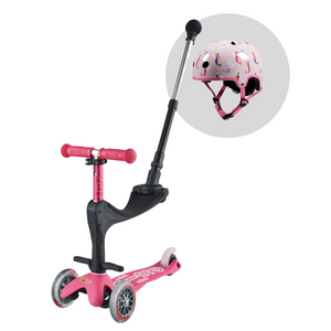 Micro Scooter 3 in 1 Push Along Scooter in Pink with a Deluxe Mermaid Helmut