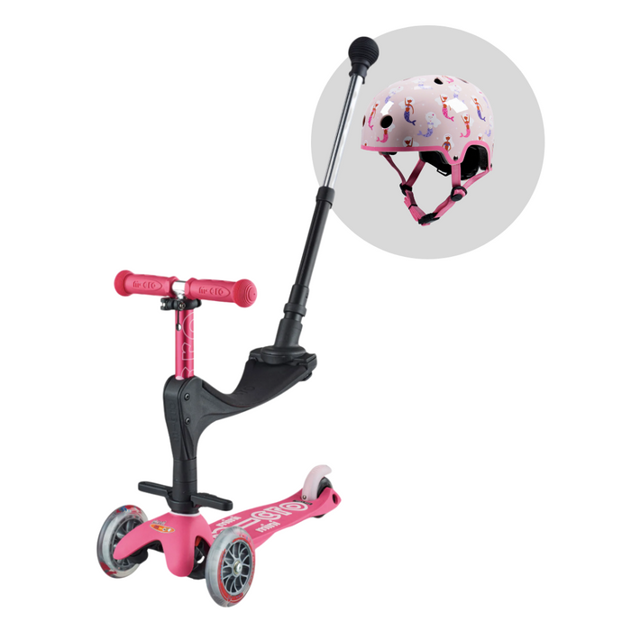 Micro Scooter 3 in 1 Push Along Scooter | Pink & Deluxe Mermaid Helmet