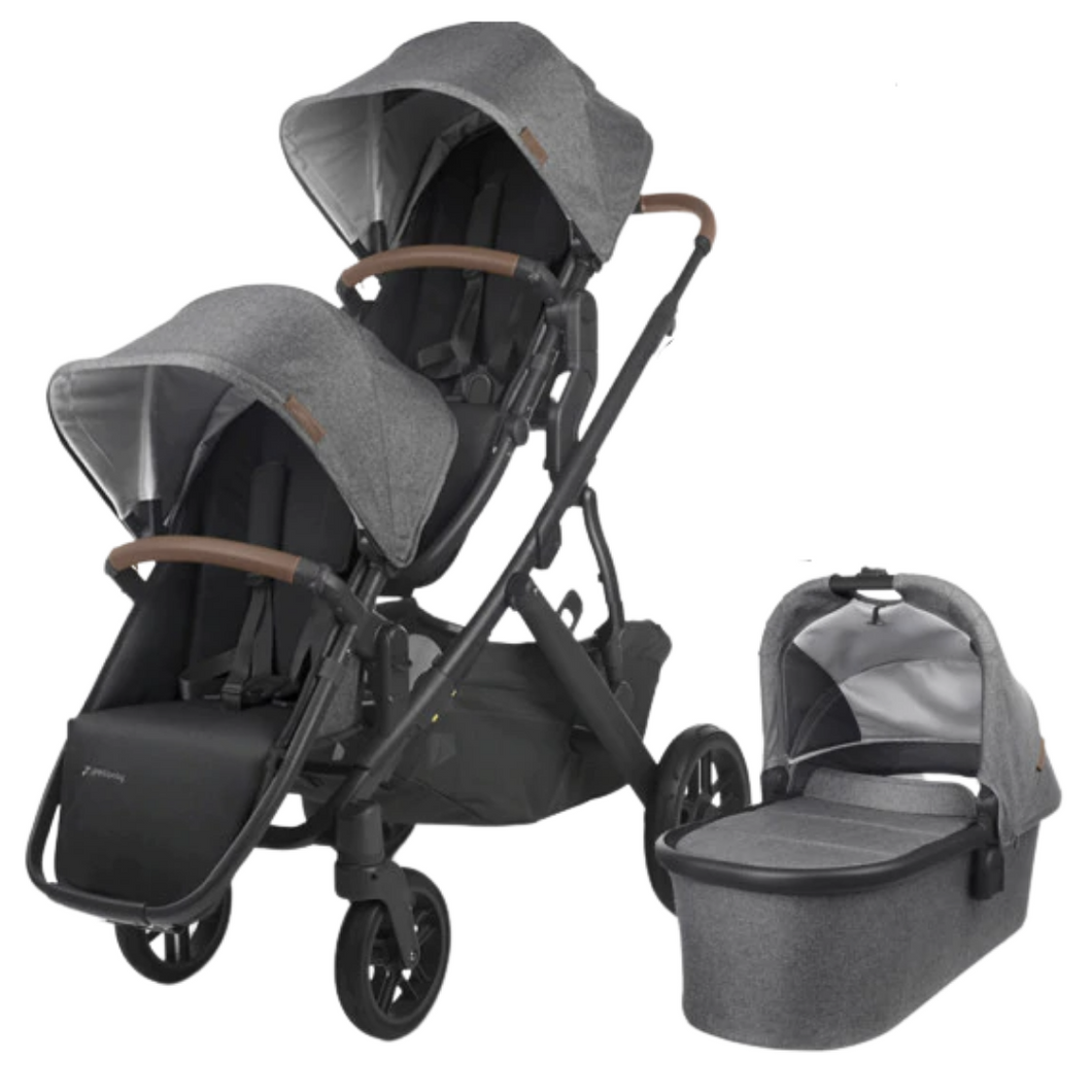 UPPAbaby Vista Double Pushchair & Carrycot - Greyson (Charcoal Melange/Carbon/Saddle Leather)