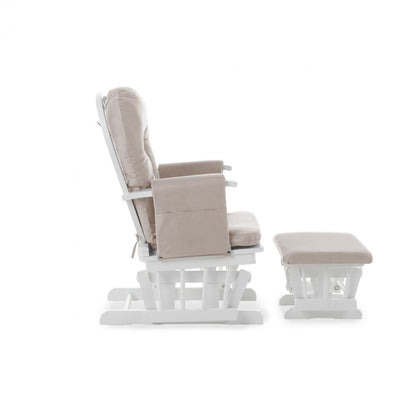 Obaby Reclining Glider Chair And Stool - White and Sand