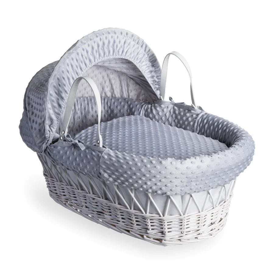 Cuddles Collection White Wicker Moses Basket | Grey Dimple