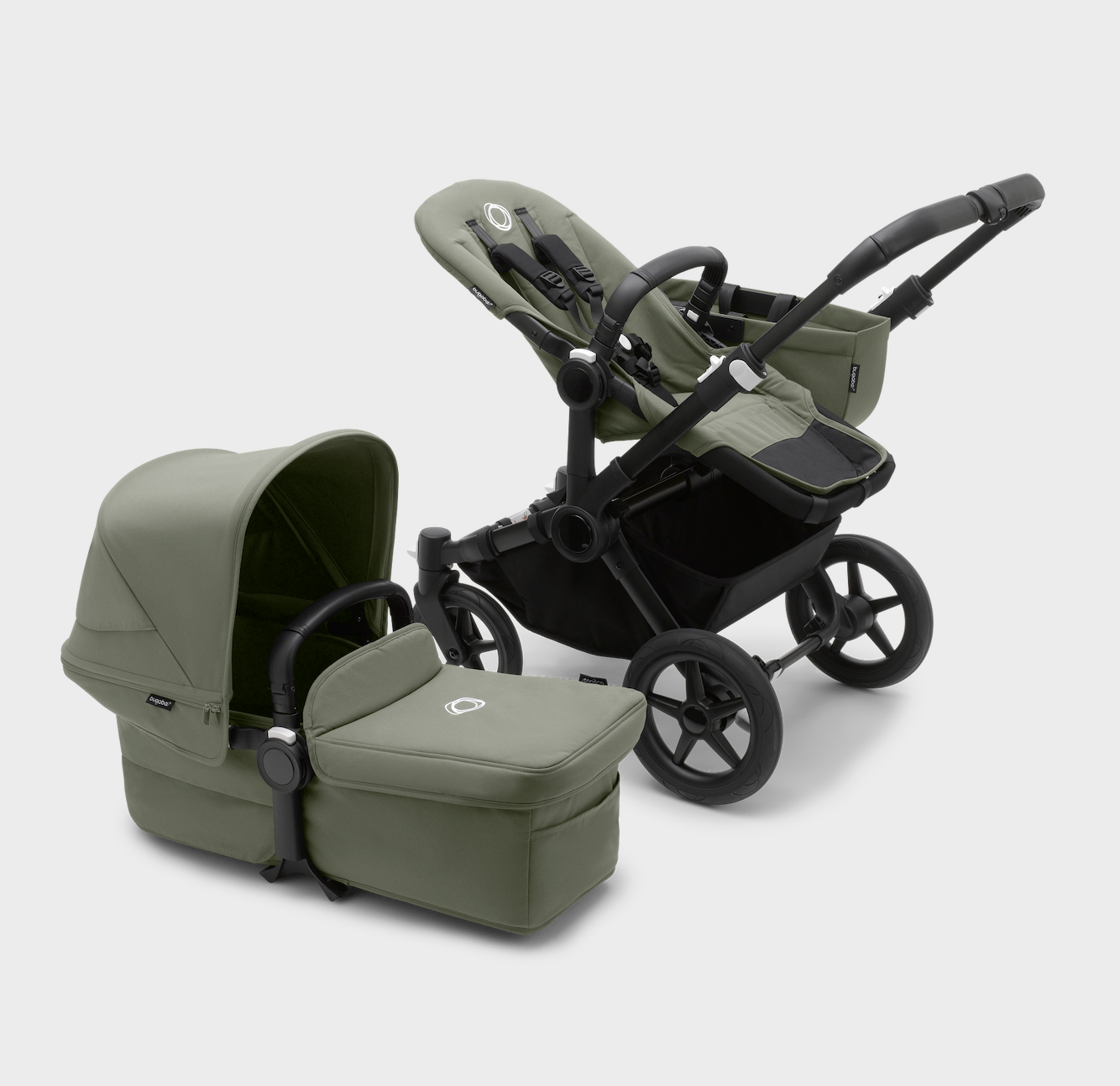 Bugaboo Donkey 5 Twin Pushchair & Turtle Air 360 Travel System - Black/Forest Green