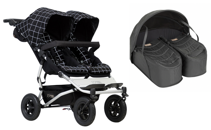 Mountain Buggy Duet in Grid with Black Cocoon For Twins