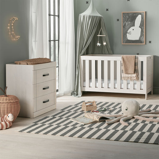 Silver Cross Alnmouth Cot Bed and Dresser Lifestyle Shot
