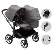 Load image into Gallery viewer, Bugaboo Donkey 5 Duo Pushchair &amp; Maxi-Cosi Pebble 360 Travel System - Graphite/Grey Melange
