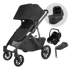 UPPAbaby Cruz Pushchair & Carrycot With Maxi Cosi Cabriofix i-Size | Jake (Black/Carbon/Black Leather)
