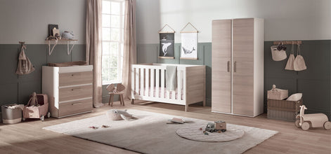 Load image into Gallery viewer, Silver Cross Finchley Oak 3 Piece Nursery Room Set Lifestyle Image

