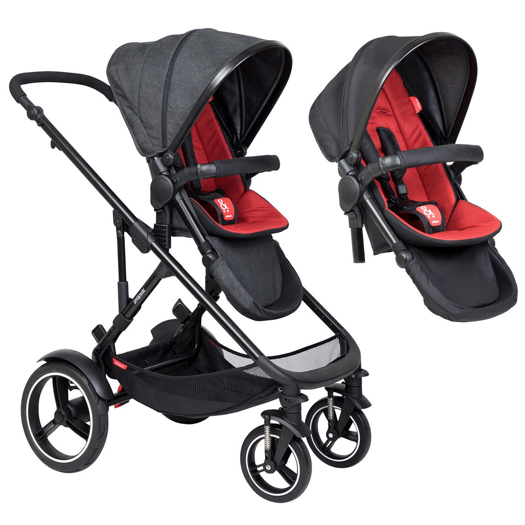 Phil & Teds Voyager V6 Double Pushchair - Chilli Red