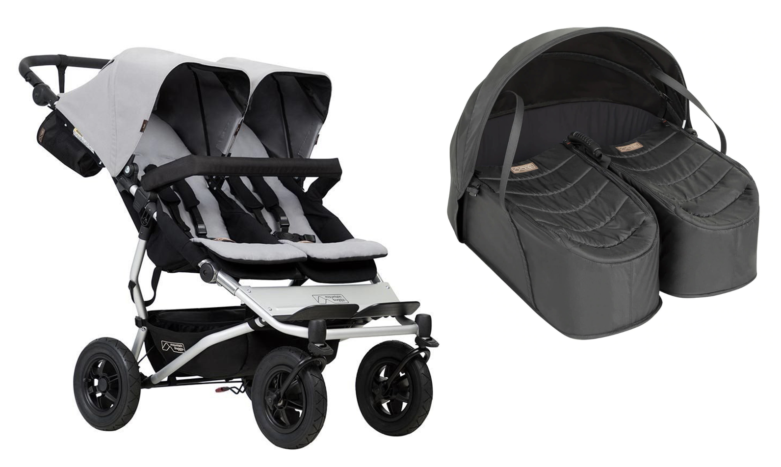 Mountain Buggy Duet in Silver with Black Cocoon For Twins