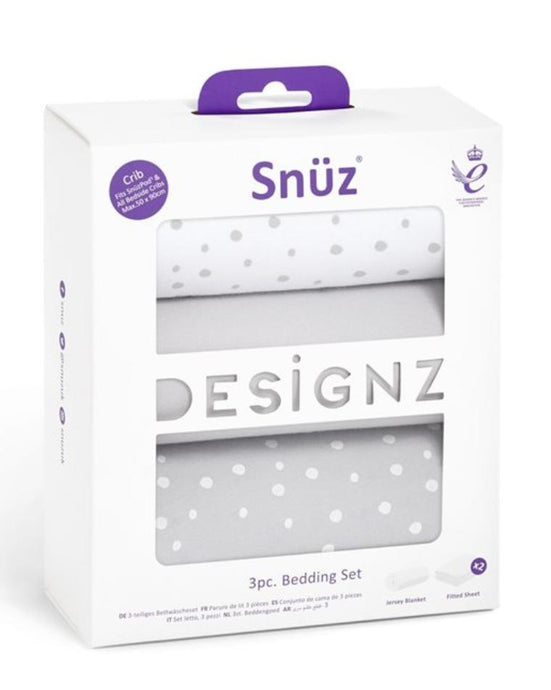 Snuz 3pc Crib Bedding Set – Grey Spots
