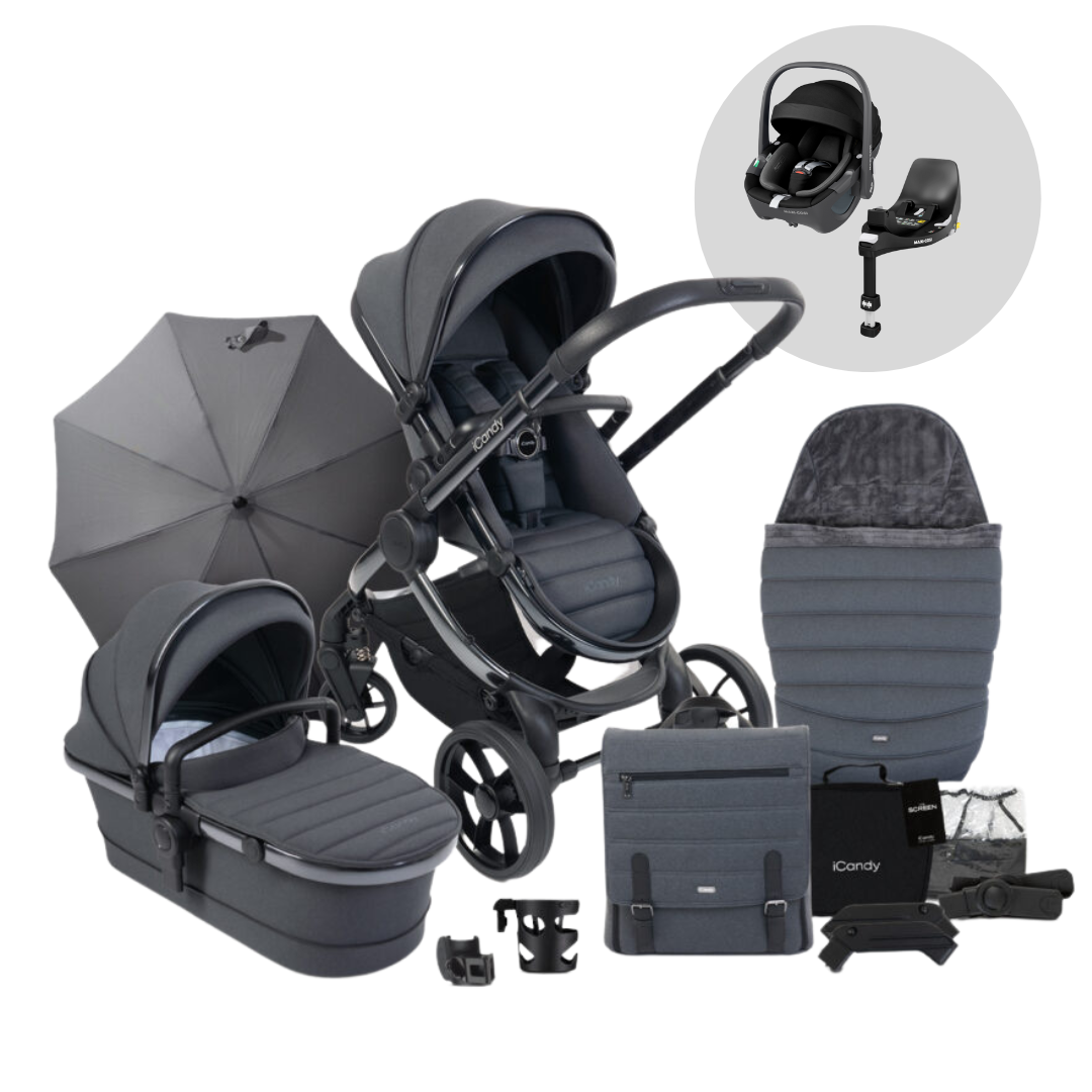 NEW iCandy Peach 7 Pushchair Maxi Cosi Pebble 360 Travel System Bundle Dark Grey Phantom Direct 4 Baby