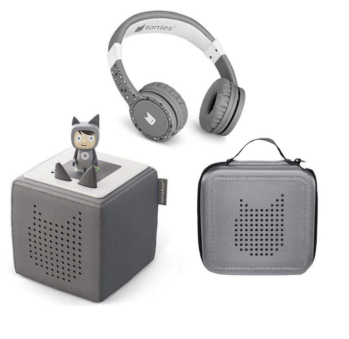Tonies Starter Bundle | Grey | Headphones | Tonie Box | Character | Carrier |
