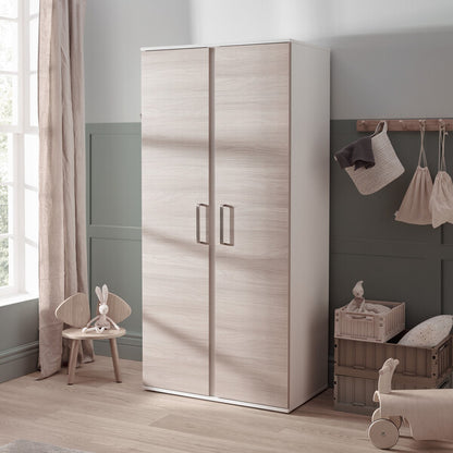 Silver Cross Finchley Oak Wardrobe Closed & Angled in Lifestyle Image