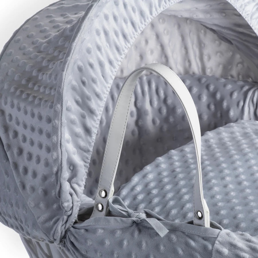 Cuddles Collection White Wicker Moses Basket | Grey Dimple