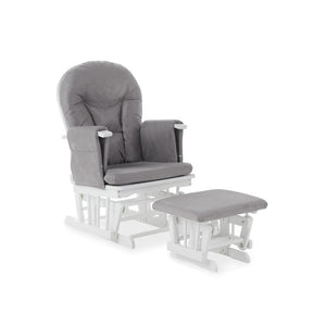 Obaby Reclining Glider Chair And Stool - White and Grey