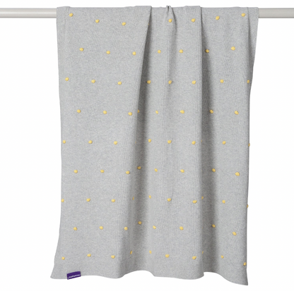 ClevaMama Knitted Pom Pom Baby Blanket -  Organic Cotton 80x100cm - Grey