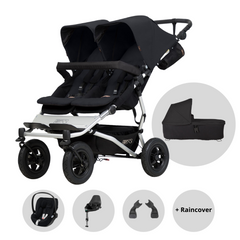 Mountain Buggy Duet Double Black Travel System with Cybex Cloud T Car Seat | Free Raincover