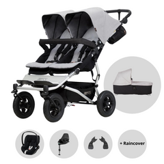Mountain Buggy Duet Double Travel System with Cybex Cloud T Car Seat - Silver