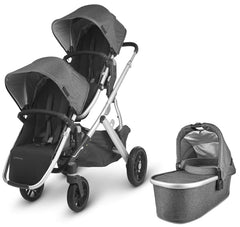 UPPAbaby Vista Double Pushchair & Carrycot - Jordan (Charcoal Melange/Silver/Black Leather)