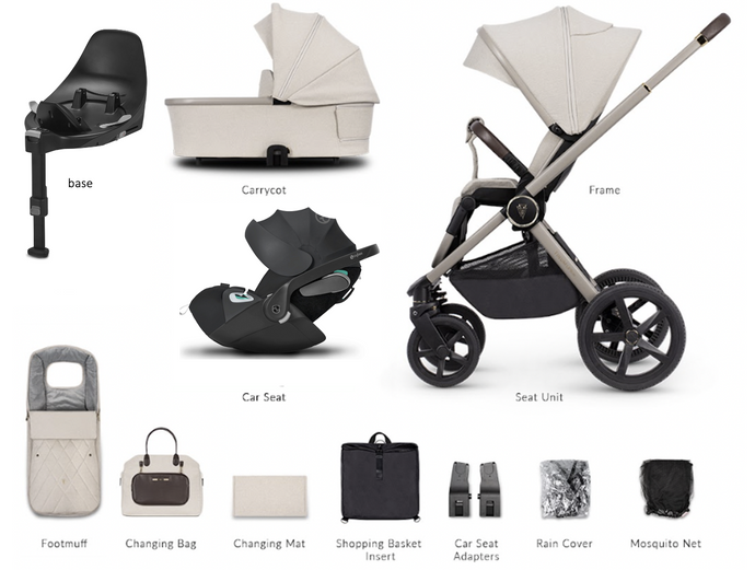 Venicci Tinum Upline 4in1 Travel System in Stone Beige with Cybex Cloud T Car Seat & Base