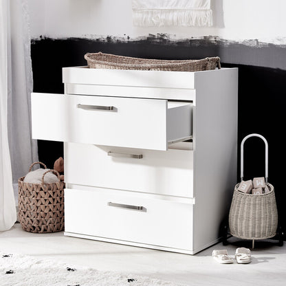 Silver Cross Finchley White Dresser Changer Angled with Drawer Open on Lifestyle Shot